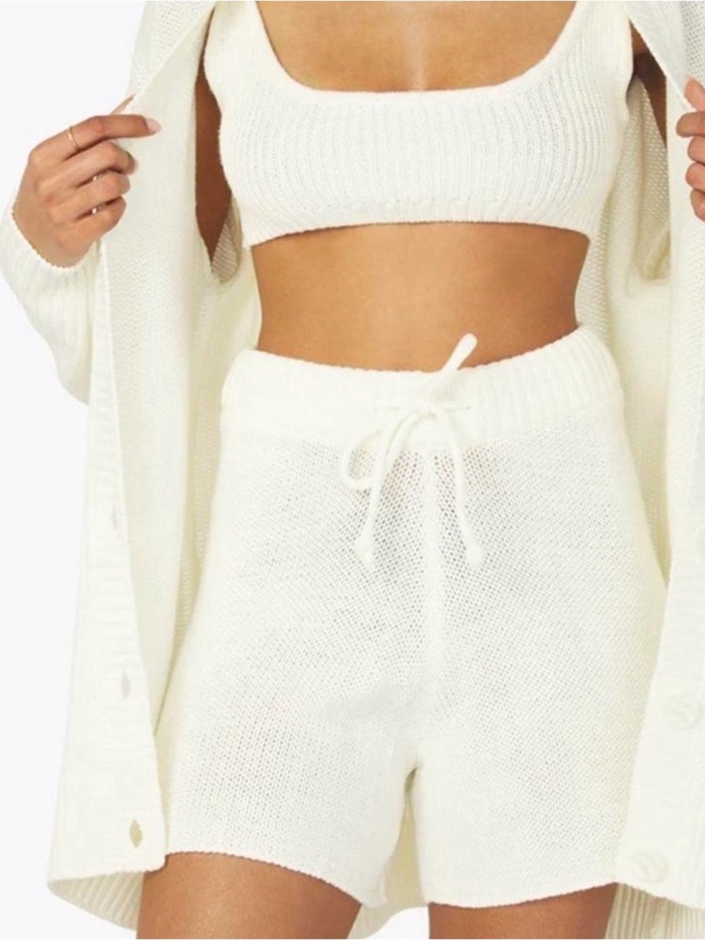 WeWoreWhat Knit Drawstring Lounge Shorts - White